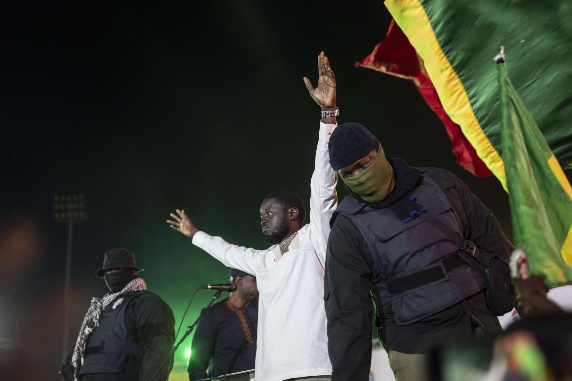 Then-presidential candidate Bassirou Diomaye Faye, center, attends a final campaign rally ahead of the presidential elections in Mbour, Senegal, Friday, March 22, 2024. Then-presidential candidate Bassirou Diomaye Faye, center, attends a final campaign rally ahead of the presidential elections in Mbour, Senegal, Friday, March 22, 2024. - Sputnik International, 1920, 27.03.2024