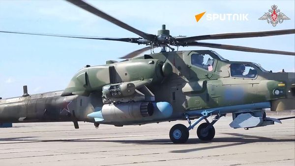 Russian Aerospace Forces Army Aviation Mi-28 helicopter crews successfully deliver strikes at AFU units  - Sputnik International