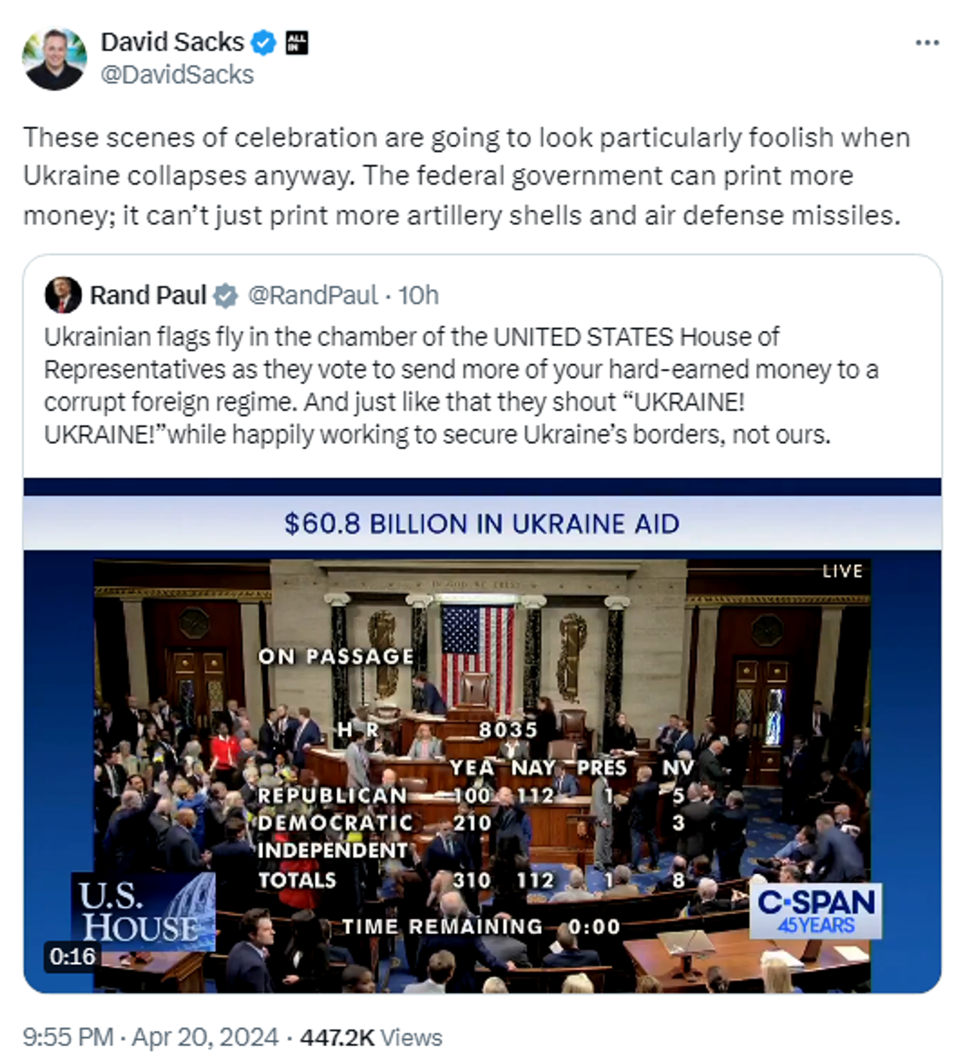 Screenshot of X post by US investor David Sacks. - Sputnik International, 1920, 21.04.2024