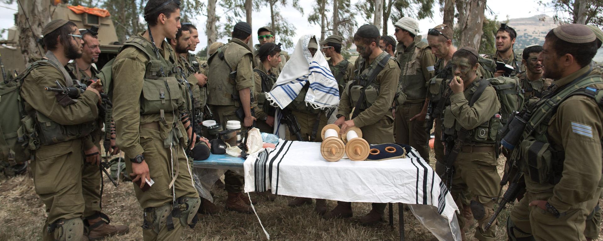 Israeli soldiers of the Jewish Ultra-Orthodox battalion Netzah Yehuda hold morning prayers as they take part in their annual unit training in the Israeli annexed Golan Heights. File photo. - Sputnik International, 1920, 22.04.2024