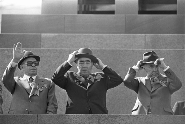 A festive demonstration on Red Square in Moscow dedicated to International Workers' Day. Standing on the podium of the Lenin Mausoleum are (from left to right) Chairman of the Presidium of the Supreme Soviet of the USSR Nikolai Podgorny, General Secretary of the CPSU Central Committee Leonid Brezhnev, and Chairman of the Council of Ministers of the USSR Alexey Kosygin. - Sputnik International
