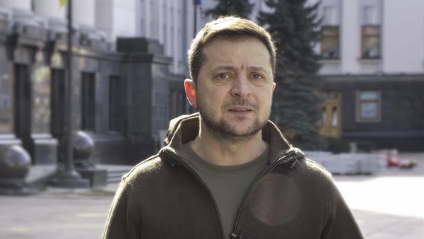 Ukrainian President Volodymyr Zelensky speaks in Kyiv, Ukraine, on Friday, March 11, 2022 - Sputnik International
