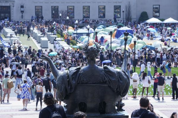 Student demonstrators occupy the pro-Palestinian "Gaza Solidarity Encampment" on the West Lawn of Columbia University, New York City (April 29, 2024). - Sputnik International