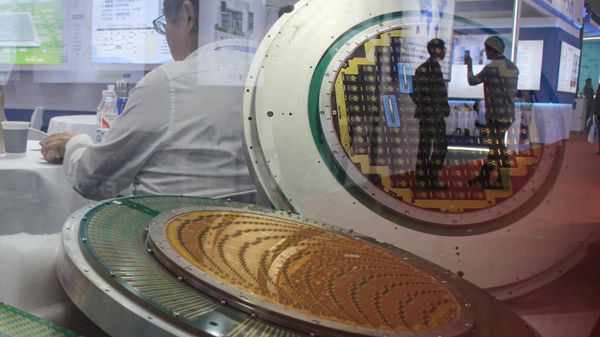 The photo taken on March 22, 2024 shows semiconductor products of Maxone semiconductor company displayed during the SEMICON China semiconductor exhibition in Shanghai. Support Chinese chips, join the enterprise of the century read an upbeat slogan at a recent semiconductor industry fair in Shanghai, where the mood was defiant despite the intense pressure placed on the sector by geopolitical tensions. - Sputnik International