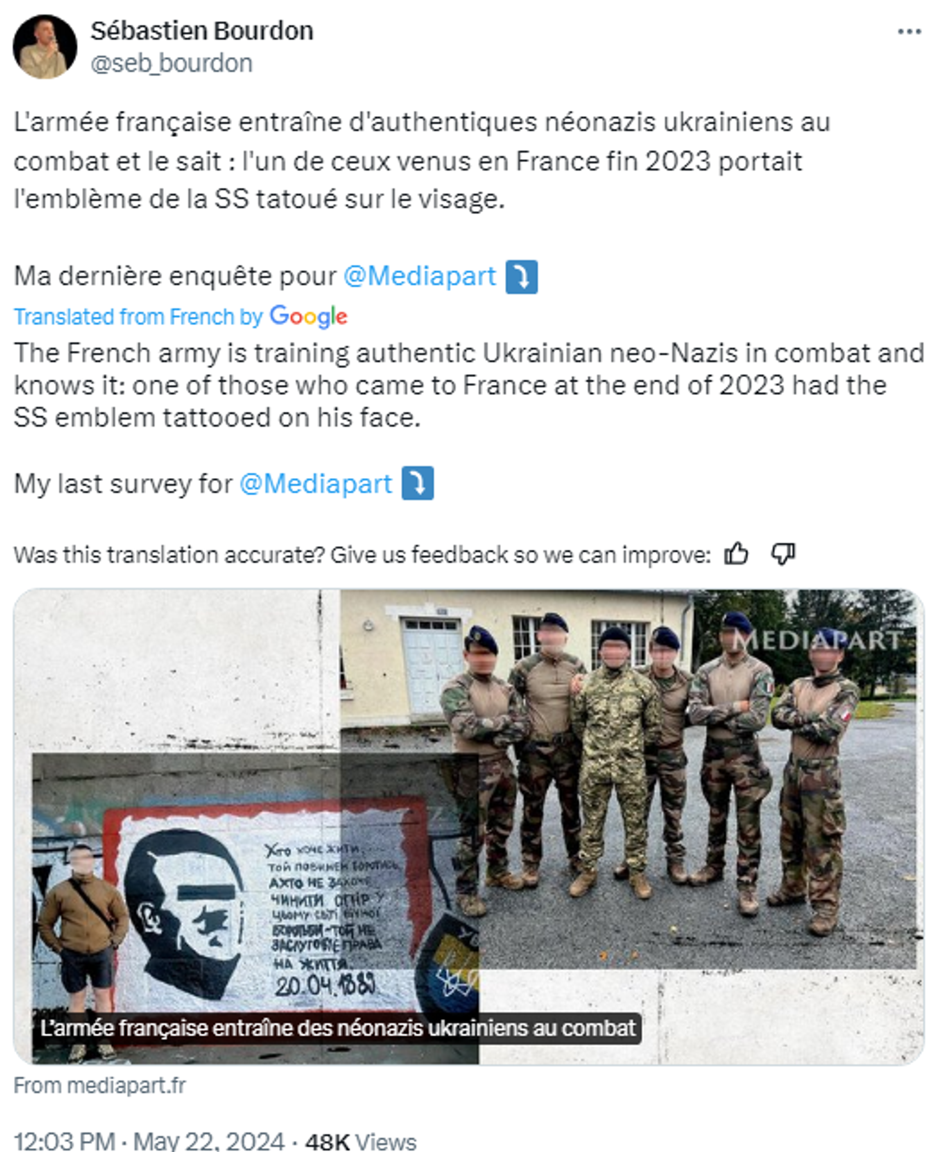 Screenshot of X post by French investigative journalist Sébastien Bourdon. - Sputnik International, 1920, 24.05.2024