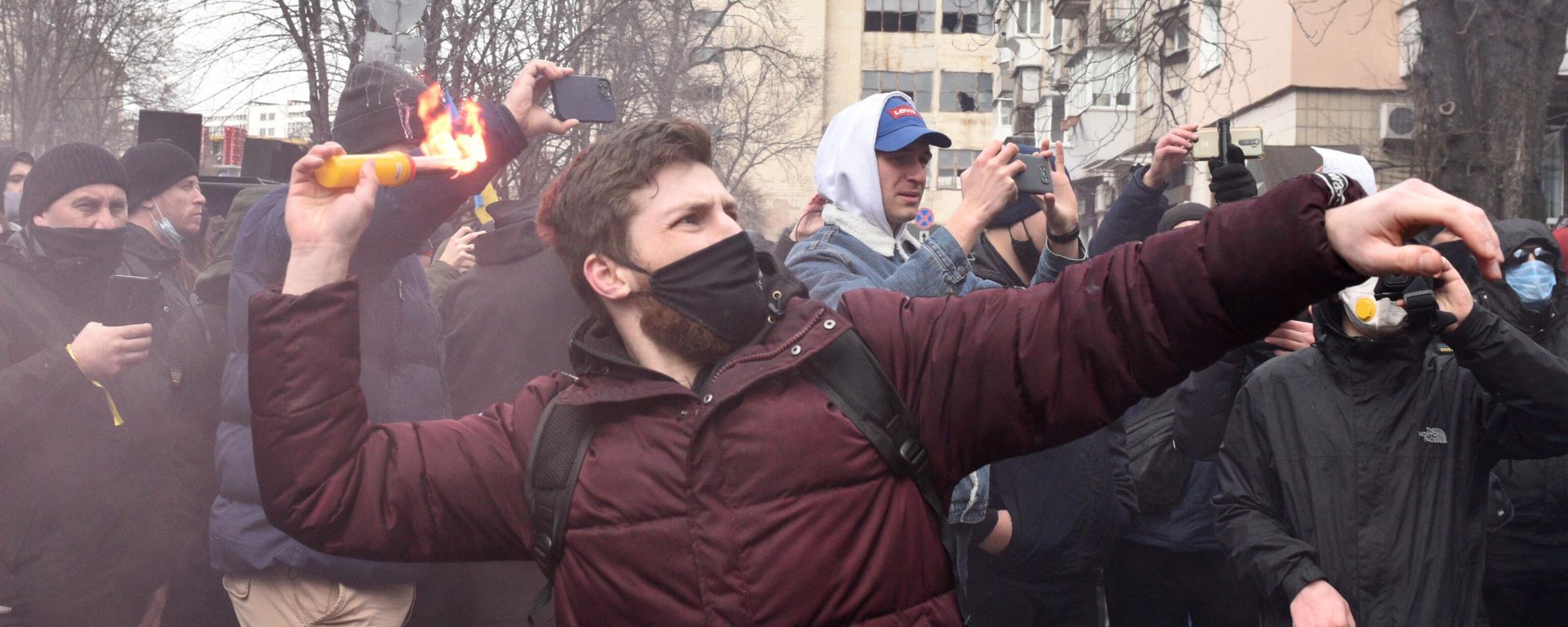 Supporters of jailed civil activist, former leader of the Right Sector's* Odessa branch, Serhiy Sternenko, attend a protest outside the Office of the President of Ukraine in Bankova Street, in Kiev, Ukraine. On 23 February 2021, the Odessa Court sentenced Sternenko to seven years and three months in prison for kidnapping and torturing a local government official. The court's ruling has sparked protests.

*terrorist group banned in Russia and many other countries - Sputnik International, 1920, 05.06.2024