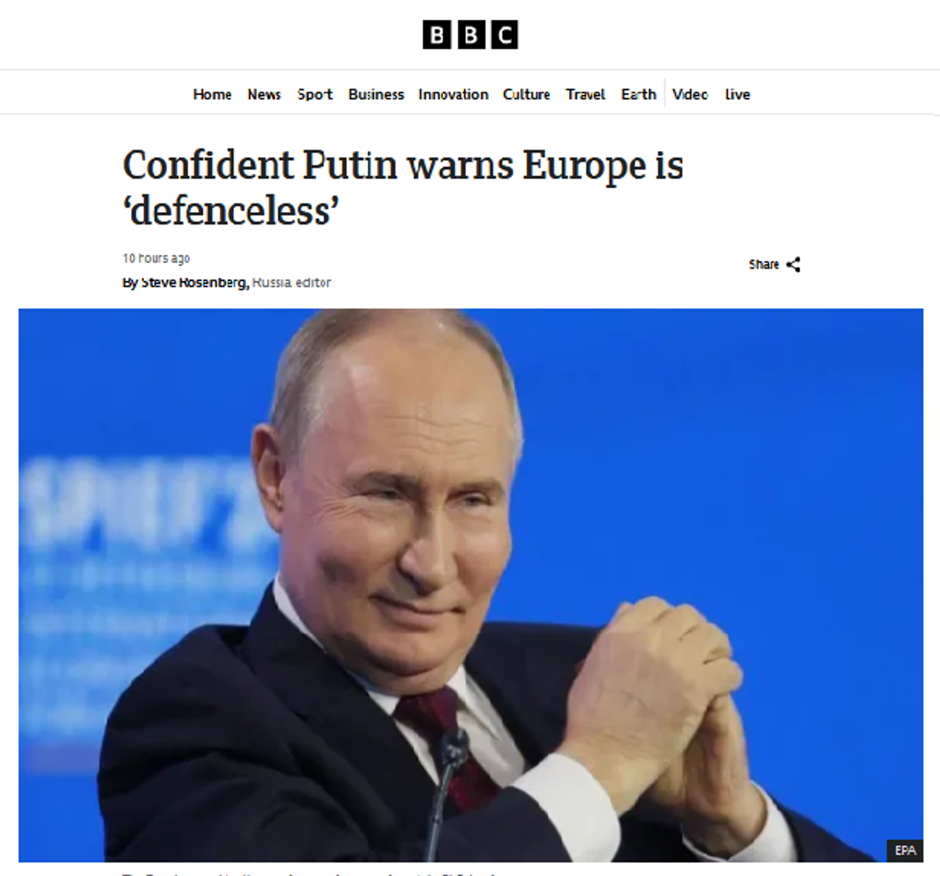 Screenshot of BBC publication featuring Russia's President Vladimir Putin on the cover. - Sputnik International, 1920, 08.06.2024
