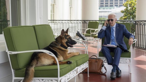 In this image provided by the White House, President Joe Biden speaks on the phone with White House chief of staff Ron Klain from the Truman Balcony, Monday, July 25, 2022, at the White House in Washington. - Sputnik International