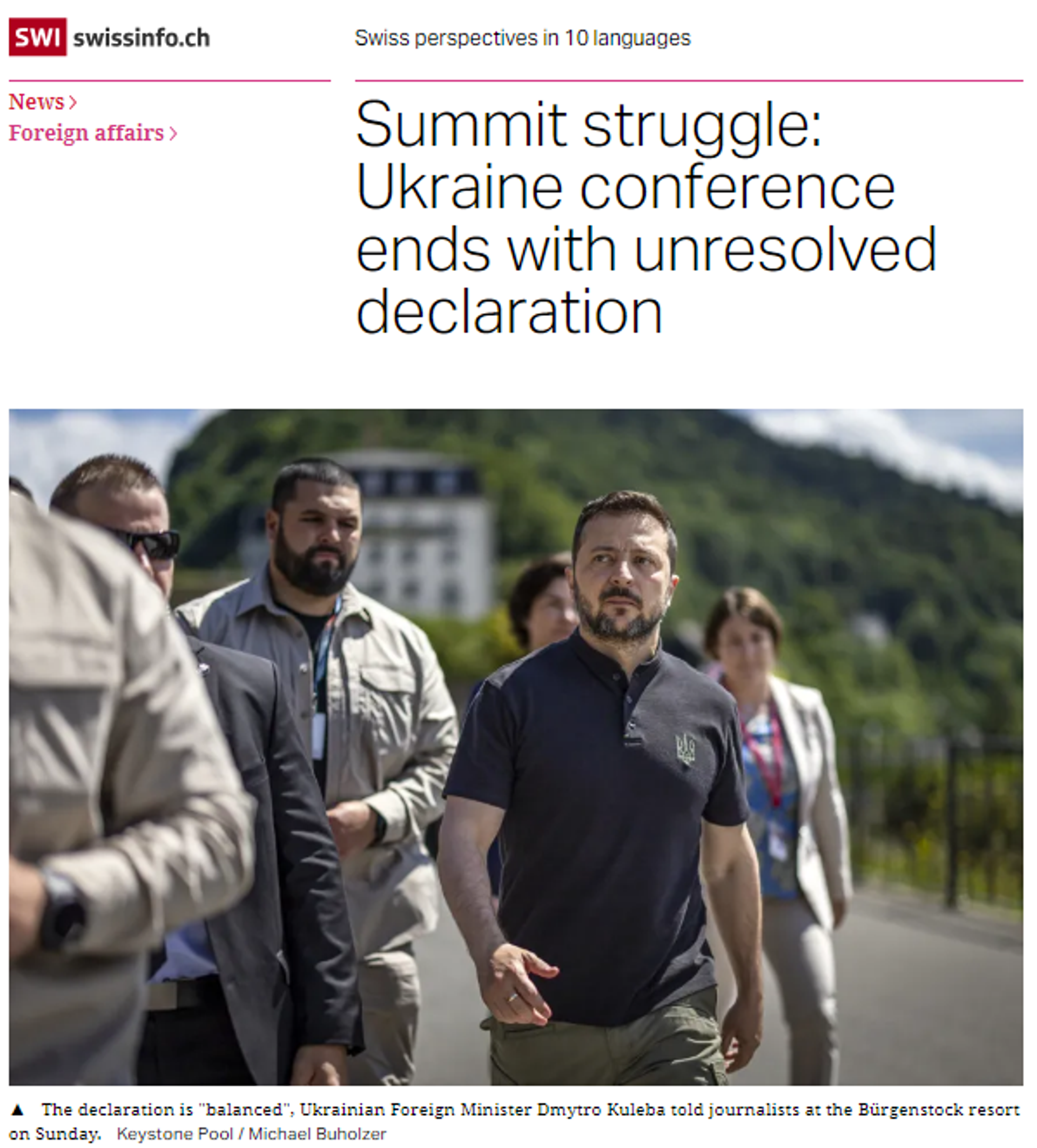 Sreenshot of story published by Swissinfo on Zelensky's 'peace conference' on Ukraine held in Switzerland on June 15-16, 2024. - Sputnik International, 1920, 17.06.2024