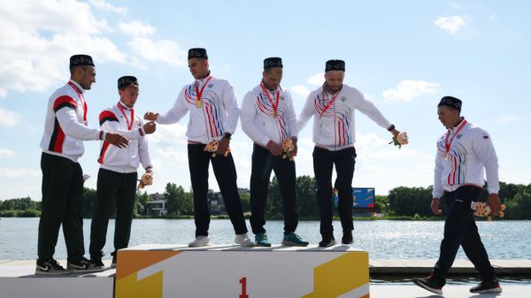 Russian and Belarusian athletes - winners of the BRICS Games in Kazan, June 20, 2024. - Sputnik International