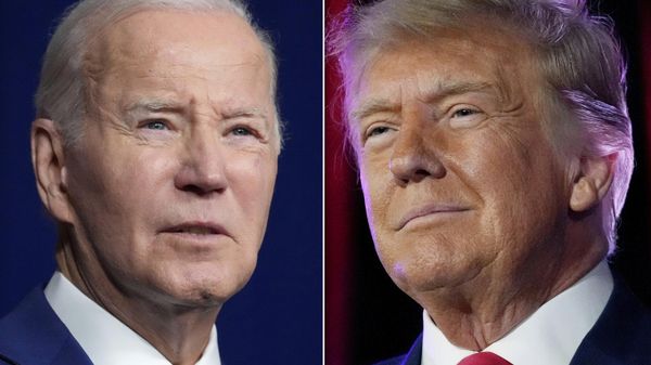 In this combination of photos, President Joe Biden speaks on Aug. 10, 2023, in Salt Lake City, from left, former President Donald Trump speaks on July 8, 2023, in Las Vegas - Sputnik International