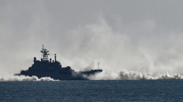 The Russian Navy Caesar Kunikov landing ship is seen during an amphibious assault exercise along the coast held by army corps and naval infantry units of the Russian Black Sea Fleet at the Opuk training ground near Kerch, Crimea, Russia. - Sputnik International