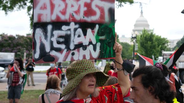 Pro-Palestinian demonstrators protest near the US Capitol before Israeli Prime Minister Benjamin Netanyahu addresses a joint meeting of Congress on July 24, 2024, in Washington, DC. - Sputnik International