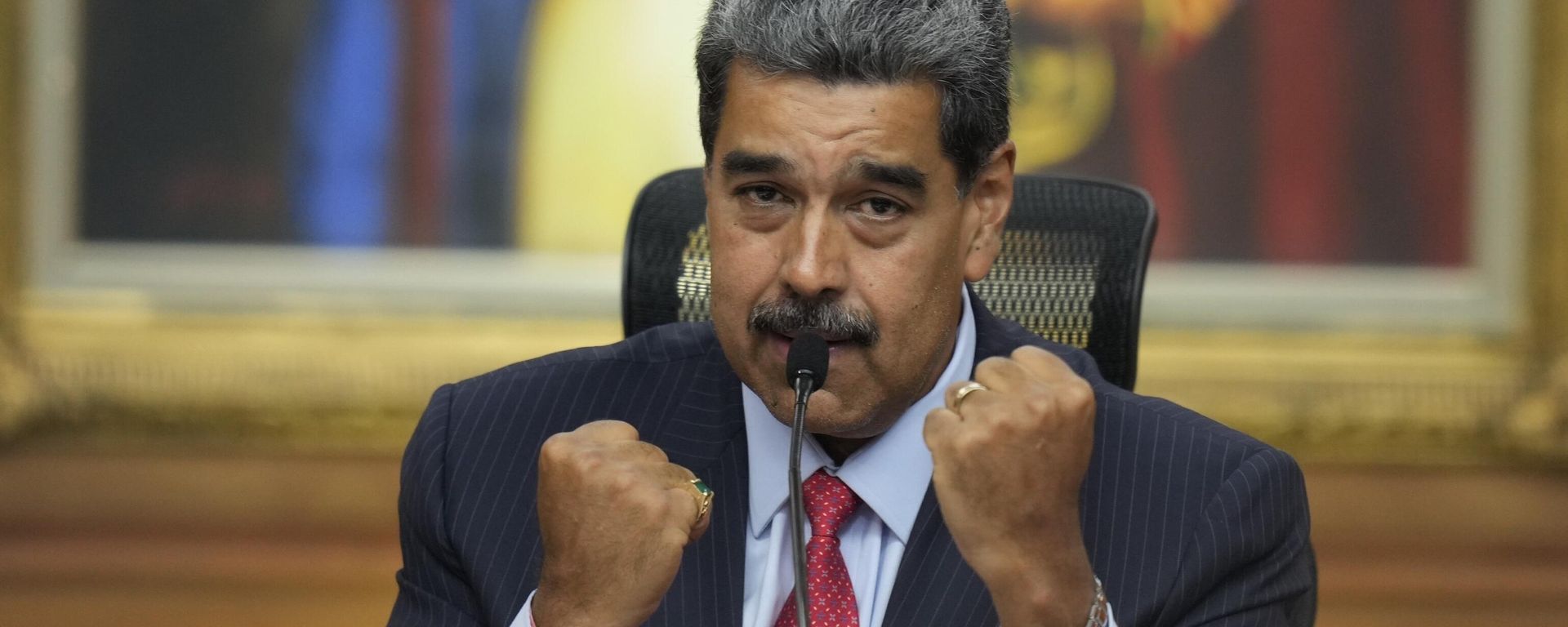 President Nicolas Maduro gestures during a news conference at Miraflores presidential palace in Caracas, Venezuela, Wednesday, July 31, 2024, three days after his disputed reelection. (AP Photo/Matias Delacroix) President Nicolas Maduro gestures during a news conference at Miraflores presidential palace in Caracas, Venezuela, Wednesday, July 31, 2024, three days after his disputed reelection. (AP Photo/Matias Delacroix) - Sputnik International, 1920, 06.09.2025