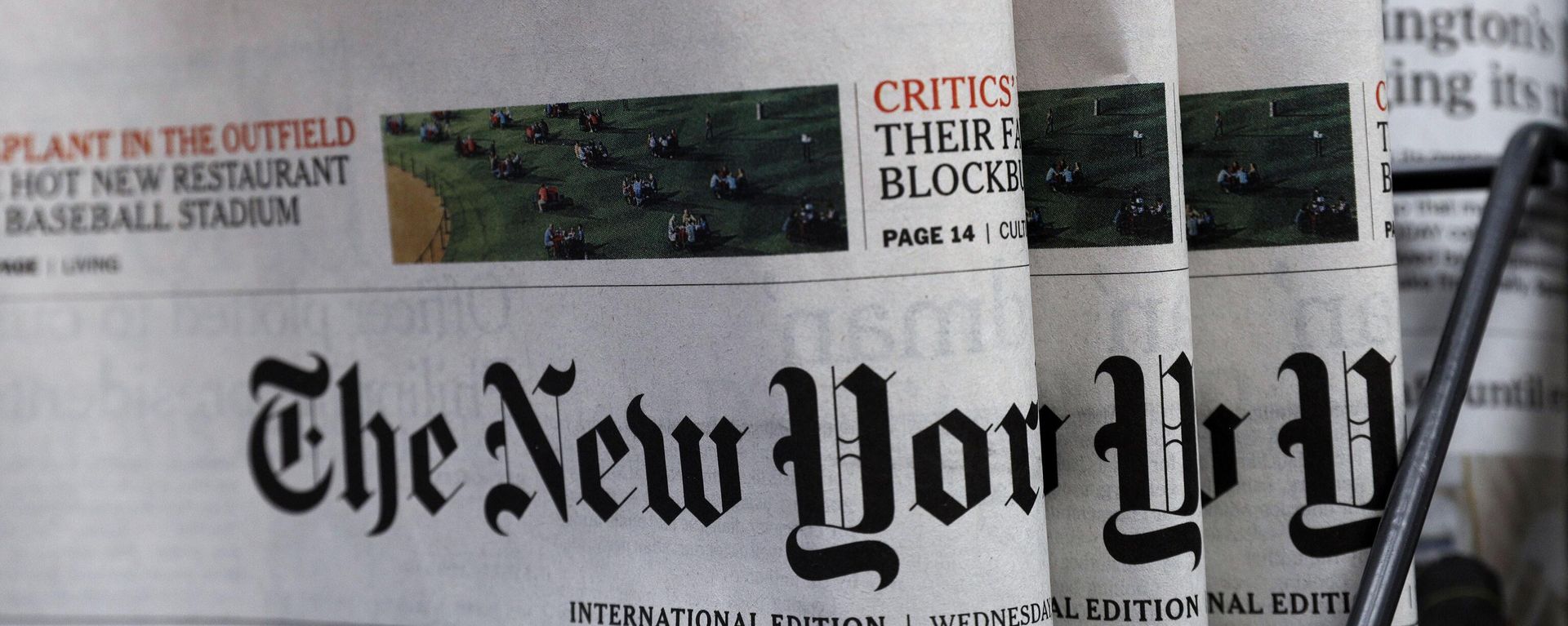 Copies of The New York Times newspaper displayed for sale at a news stand. Copies of The New York Times newspaper displayed for sale at a news stand. - Sputnik International, 1920, 07.09.2024