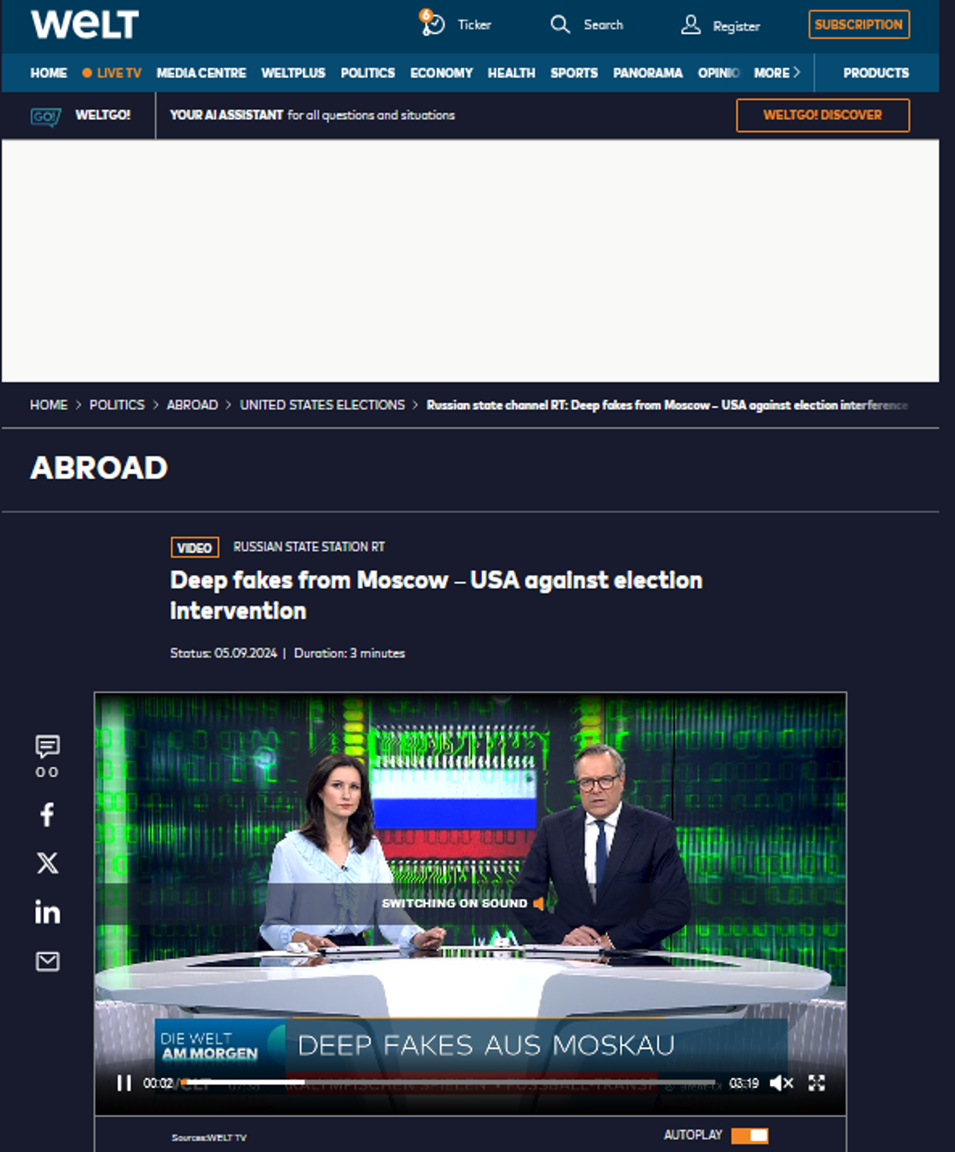 Screenshot of Die Welt publication. - Sputnik International, 1920, 06.09.2024