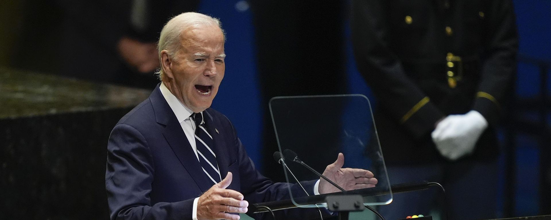 United States President Joe Biden addresses the 79th session of the United Nations General Assembly, Tuesday, Sept. 24, 2024, at UN headquarters United States President Joe Biden addresses the 79th session of the United Nations General Assembly, Tuesday, Sept. 24, 2024, at UN headquarters - Sputnik International, 1920, 28.09.2024