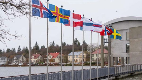 Flags of Nordic countries and autonomous regions flutter in Reykjavik, Iceland, where leaders convened Sunday for a four-day annual meeting focused on 'Peace and Security in the Arctic.' - Sputnik International