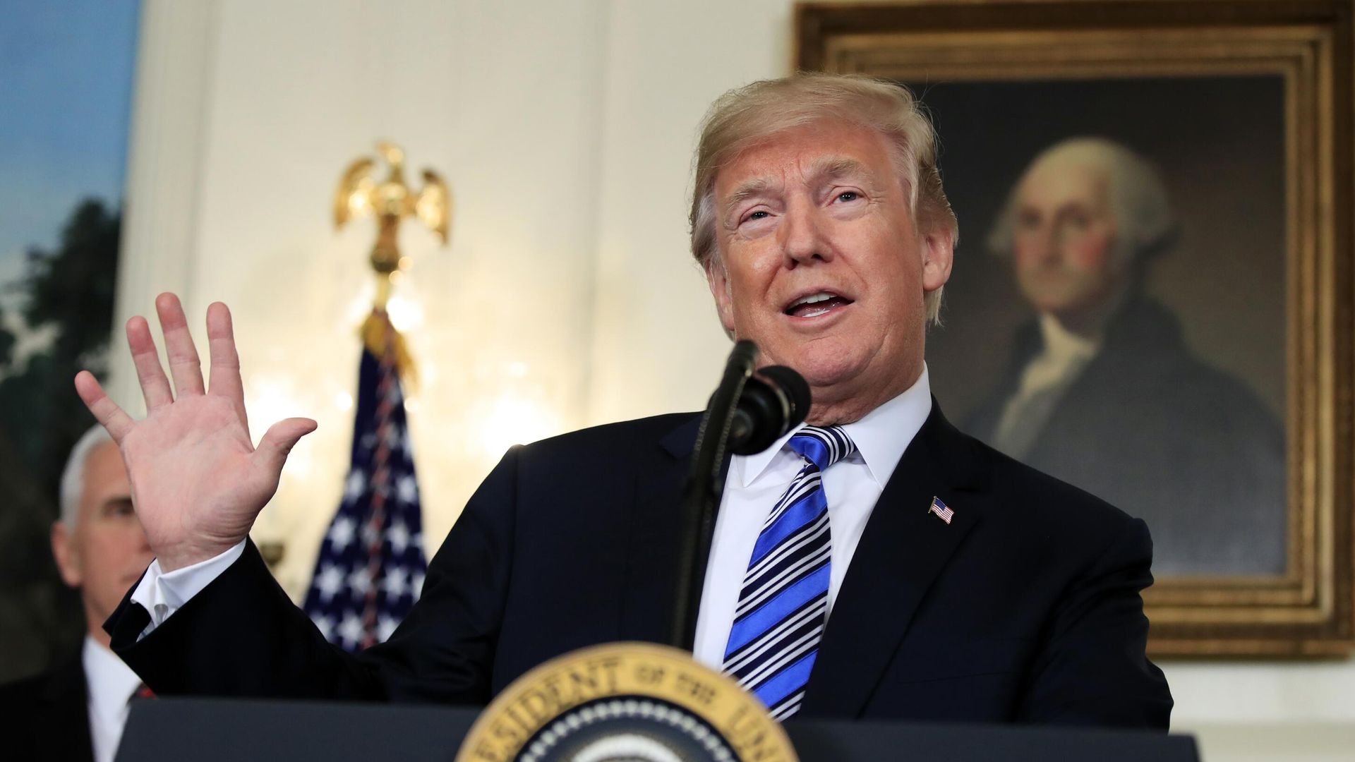In this March 23, 2018, photo, President Donald Trump speaks in the Diplomatic Room of the White House in Washington. A growing American economy and passage of a Republican tax overhaul appear to be helping Trump lift his approval ratings from historic lows - Sputnik International, 1920, 13.11.2024