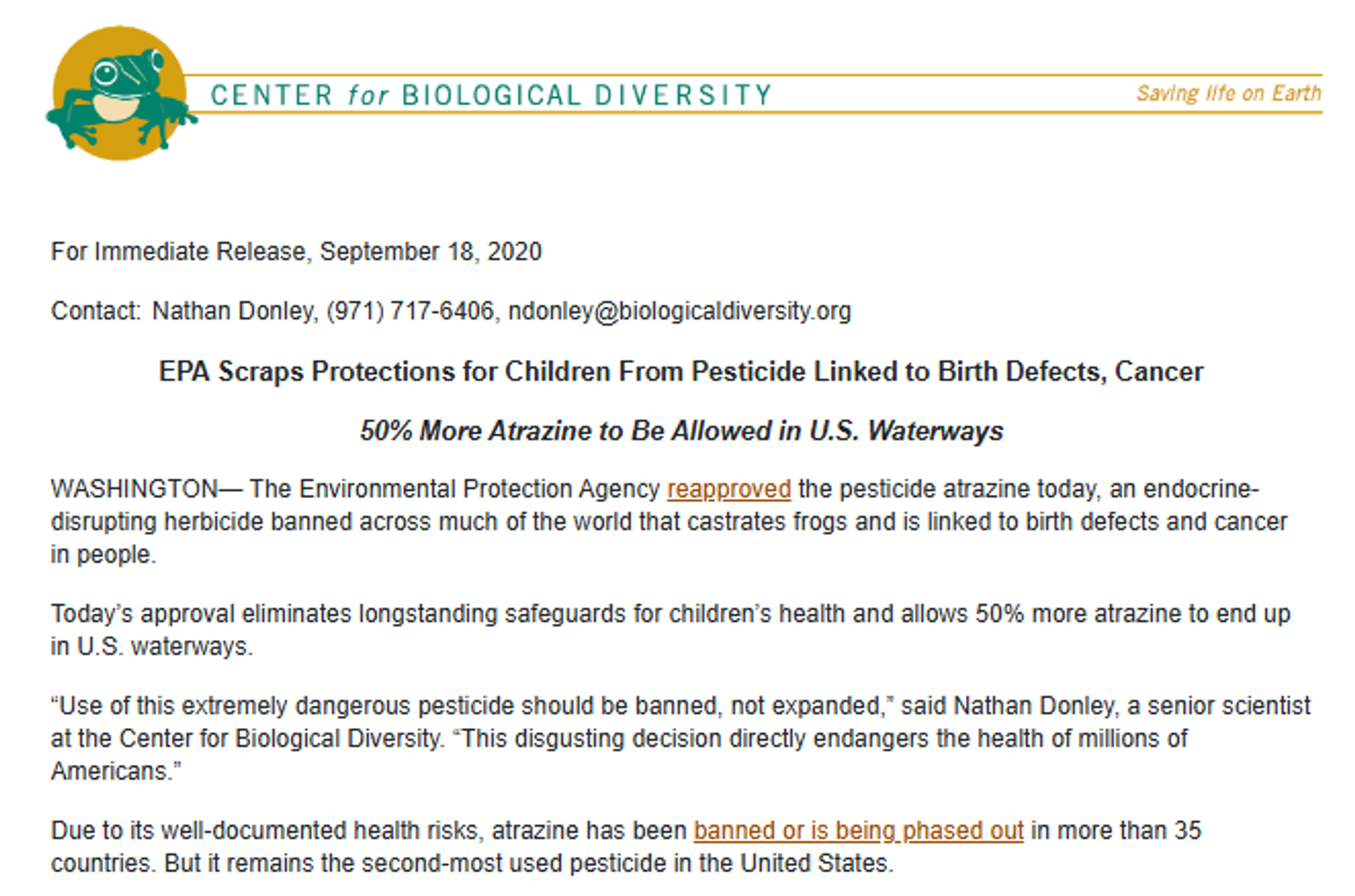 Screenshot of publication on reapproval of atrazine by US EPA in 2020. Screenshot of publication on reapproval of atrazine by US EPA in 2020. - Sputnik International, 1920, 24.11.2024