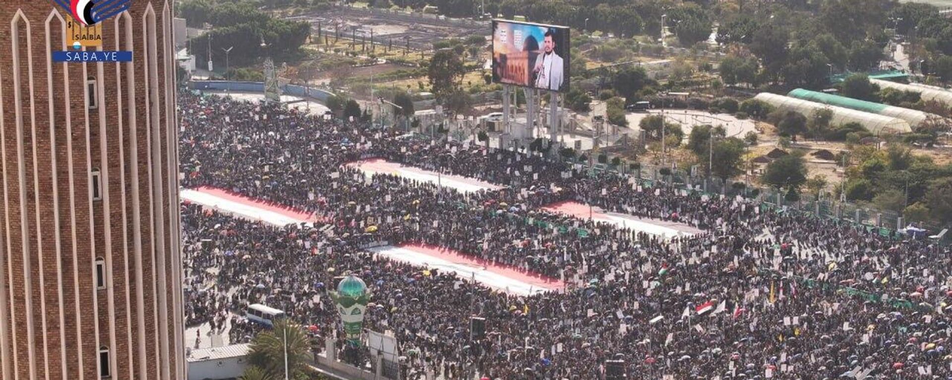 Hundreds of thousands gather in Sanaa, Yemen amid nation-wide rallies organized by the Houthis against Israel and the US, a day after massive Israeli airstrikes against Yemen. Hundreds of thousands gather in Sanaa, Yemen amid nation-wide rallies organized by the Houthis against Israel and the US, a day after massive Israeli airstrikes against Yemen. - Sputnik International, 1920, 27.12.2024