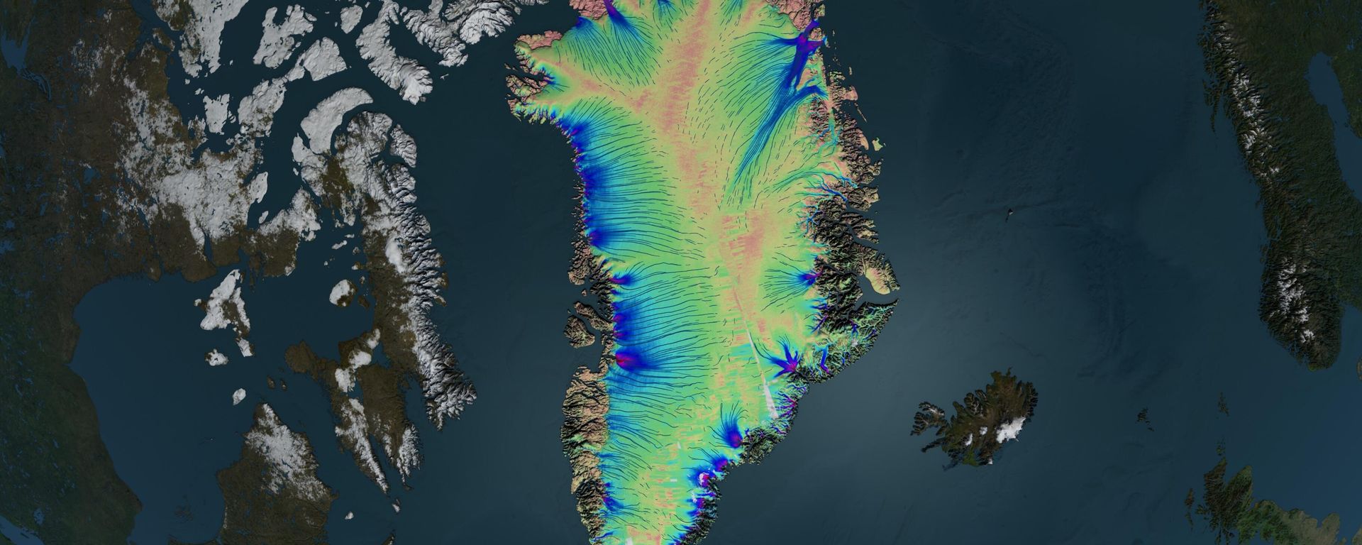 A high resolution still image showing the velocity flow over Greenland. A high resolution still image showing the velocity flow over Greenland. - Sputnik International, 1920, 03.01.2025