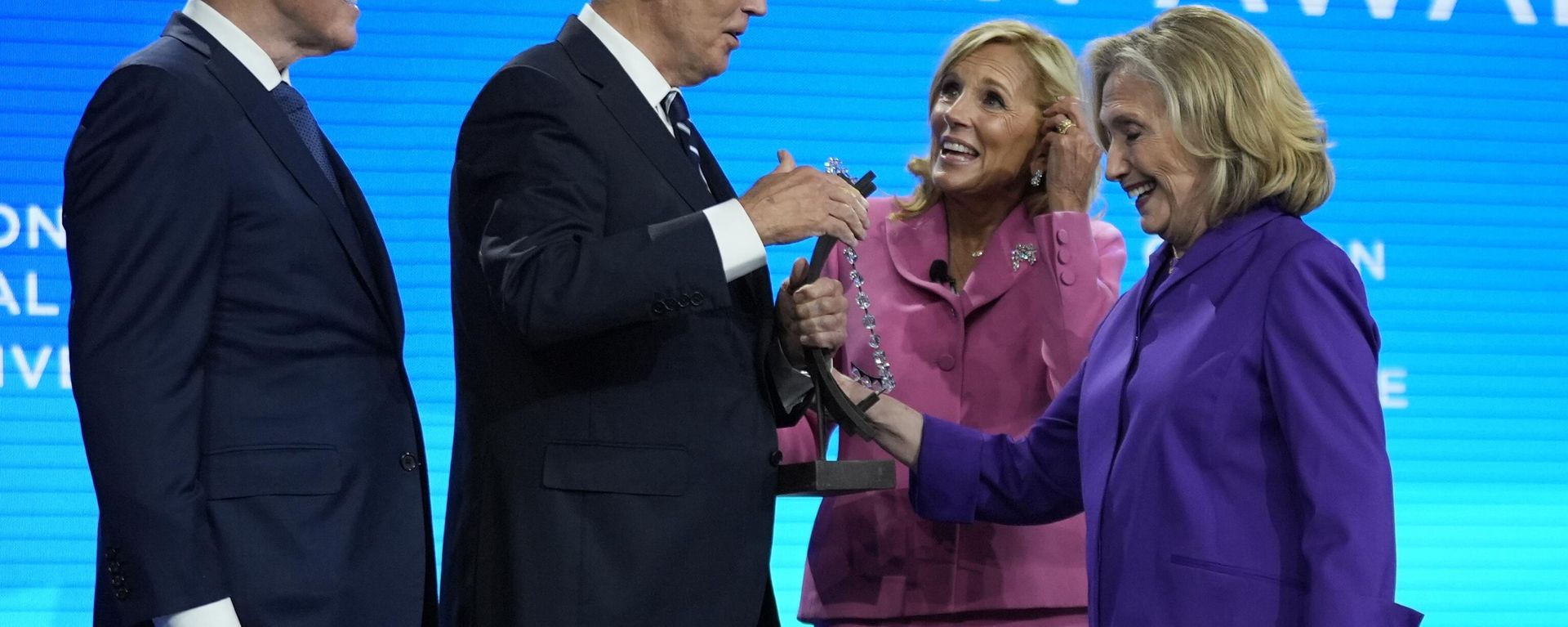 President Joe Biden and first lady Jill Biden talk after he was presented with the Global Citizen Award by former President Bill Clinton and former Secretary of State Hillary Clinton at the Clinton Global Initiative Monday, Sept. 23, 2024, in New York. President Joe Biden and first lady Jill Biden talk after he was presented with the Global Citizen Award by former President Bill Clinton and former Secretary of State Hillary Clinton at the Clinton Global Initiative Monday, Sept. 23, 2024, in New York. - Sputnik International, 1920, 04.01.2025