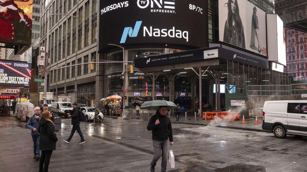 A general view shows the Nasdaq MarketSite, Monday, April 7, 2025, in New York.  - Sputnik International