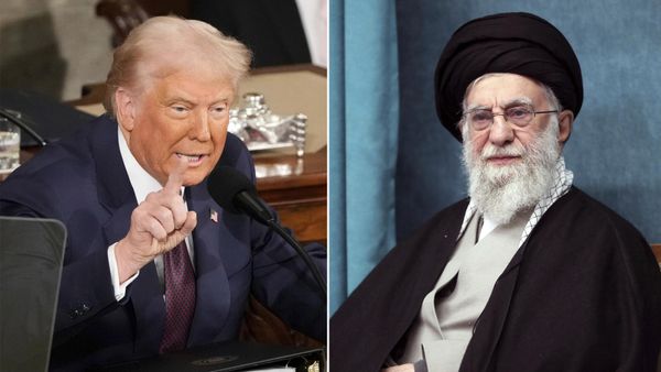 This combo of pictures show President Donald Trump, left, addressing a joint session of Congress at the Capitol in Washington, March 4, 2025 - Sputnik International