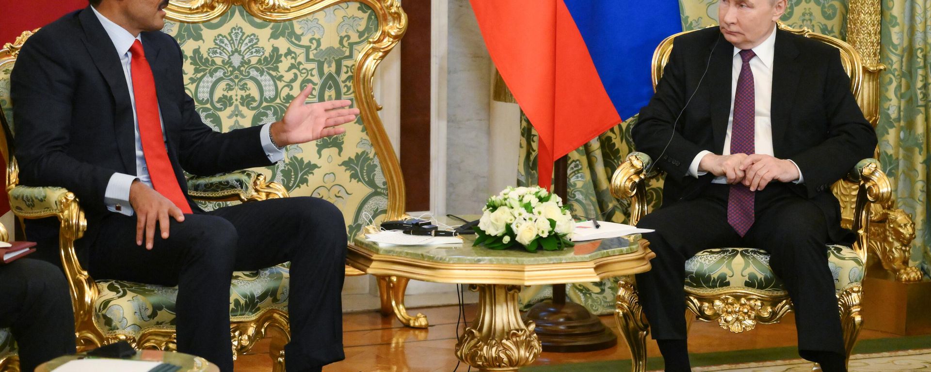 Russian President Vladimir Putin meets with Emir of Qatar Tamim bin Hamad Al-Thani Russian President Vladimir Putin meets with Emir of Qatar Tamim bin Hamad Al-Thani - Sputnik International, 1920, 17.04.2025