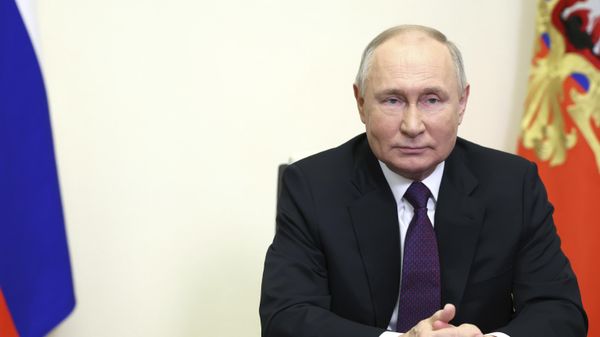 Russian President Vladimir Putin delivers a video address to mark the 31st anniversary of the founding of the National Energy Giant Gazprom at the Novo-Ogaryovo state residence, outside Moscow, Russia, on Saturday, Feb. 17, 2024 - Sputnik International