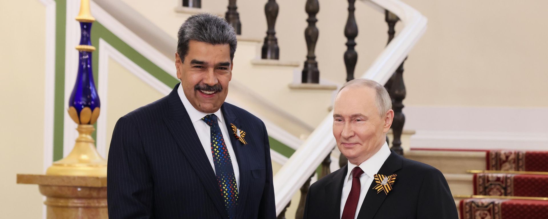 Russian President Vladimir Putin and Venezuelan President Nicolas Maduro (left) during a meeting in the Kremlin before the military parade dedicated to the 80th anniversary of Victory on May 9. Russian President Vladimir Putin and Venezuelan President Nicolas Maduro (left) during a meeting in the Kremlin before the military parade dedicated to the 80th anniversary of Victory on May 9. - Sputnik International, 1920, 19.09.2025