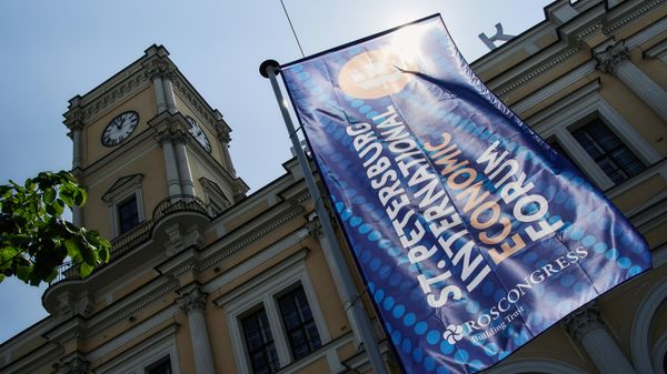 Banner bearing the SPIEF logo on display in St. Petersburg. June 16, 2025. Banner bearing the SPIEF logo on display in St. Petersburg. June 16, 2025. - Sputnik International