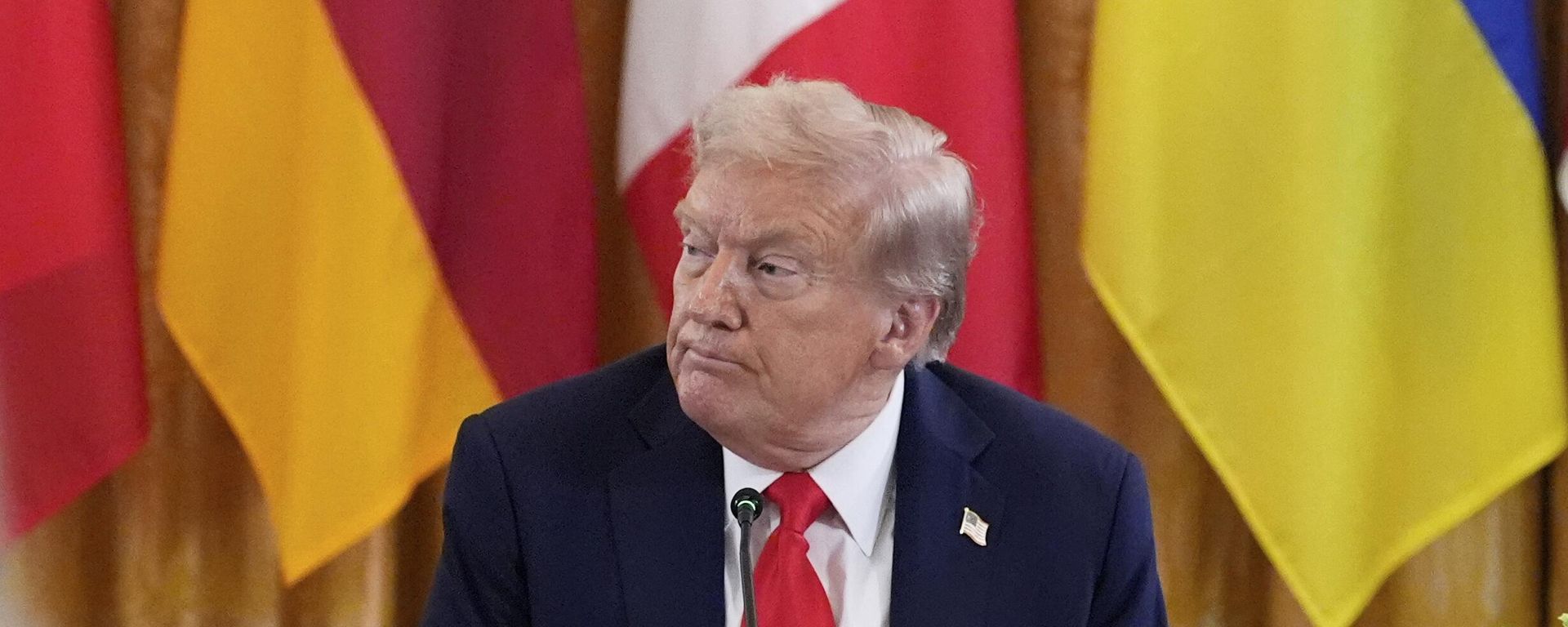 US President Donald Trump participates in a meeting with Volodymyr Zelensky and European leaders in the East Room of the White House, Monday, Aug. 18, 2025, in Washington. US President Donald Trump participates in a meeting with Volodymyr Zelensky and European leaders in the East Room of the White House, Monday, Aug. 18, 2025, in Washington. - Sputnik International, 1920, 25.09.2025