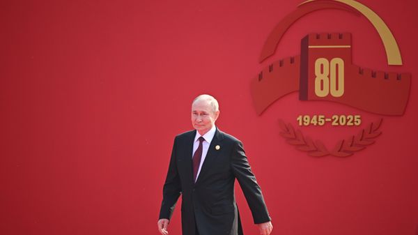 September 3, 2025. Russian President Vladimir Putin before photographing the heads of foreign delegations invited to the celebrations on the occasion of the 80th anniversary of the Victory of the Chinese people in the War of Resistance against Japan and the end of World War II. - Sputnik International