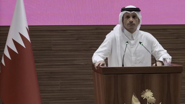 In this framegrab taken from video Qatar Prime Minister and Foreign Minister Sheikh Mohammed bin Abdulrahman bin Jassim Al Thani addresses the press in Doha, Qatar, Tuesday Sept. 9, 2025,(AP Photo) - Sputnik International