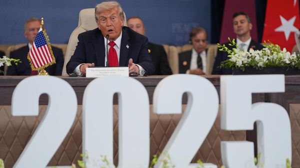 President Donald Trump speaks during a summit to support ending the more than two-year Israel-Hamas war in Gaza after a breakthrough ceasefire deal, Monday, Oct. 13, 2025, in Sharm El Sheikh, Egypt. ( - Sputnik International