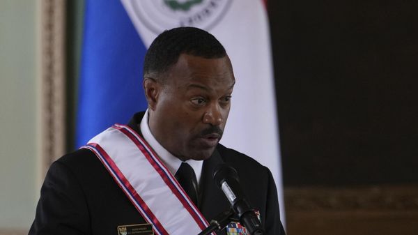 Navy Adm. Alvin Holsey, commander of US Southern Command, speaks during a ceremony where he was awarded the Order of Merit “Gral Div Bernardino Caballero” in the grade of “Gran Cross”, at Government Palace in Asuncion, Paraguay. - Sputnik International