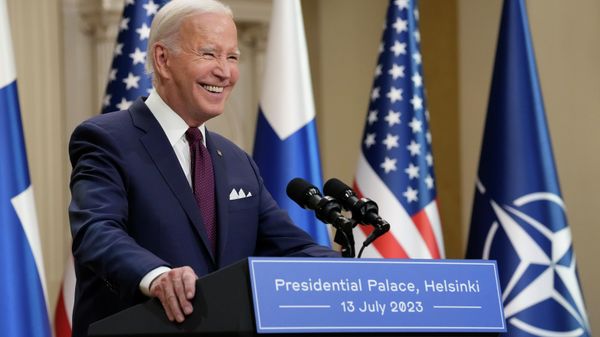 President Joe Biden smiles during a news conference with Finland's President Sauli Niinisto at the Presidential Palace in Helsinki, Finland, Thursday, July 13, 2023.  File photo. - Sputnik International