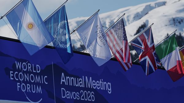 Flags adorn the Congress Center in Davos, Switzerland, on Monday, Jan. 19, 2026, as the World Economic Forum convenes its Annual Meeting. - Sputnik International