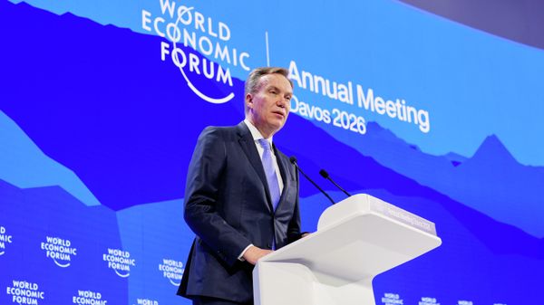 CEO of the World Economic Forum Borge Brende talks during of the Annual Meeting of the World Economic Forum in Davos, Switzerland, Tuesday, Jan. 20, 2026. (AP Photo/Markus Schreiber) - Sputnik International