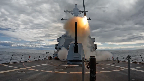 A CENTCOM video's screenshot of a US strike on Iran.  - Sputnik International