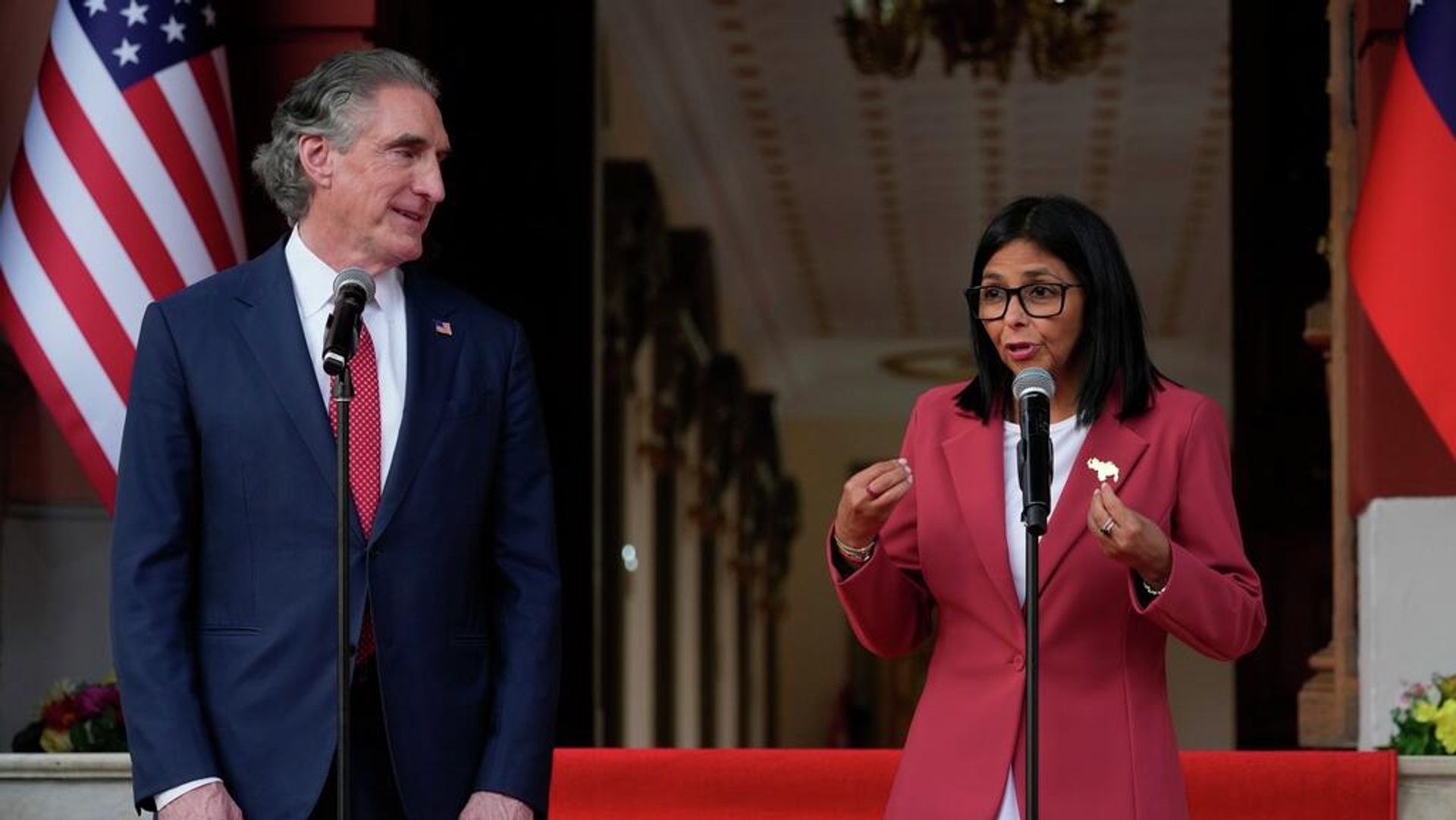 Venezuela's acting President Delcy Rodriguez with US Interior Secretary Doug Burgum at Miraflores presidential palace in Caracas, Venezuela Venezuela's acting President Delcy Rodriguez with US Interior Secretary Doug Burgum at Miraflores presidential palace in Caracas, Venezuela - Sputnik International, 1920, 08.09.2026