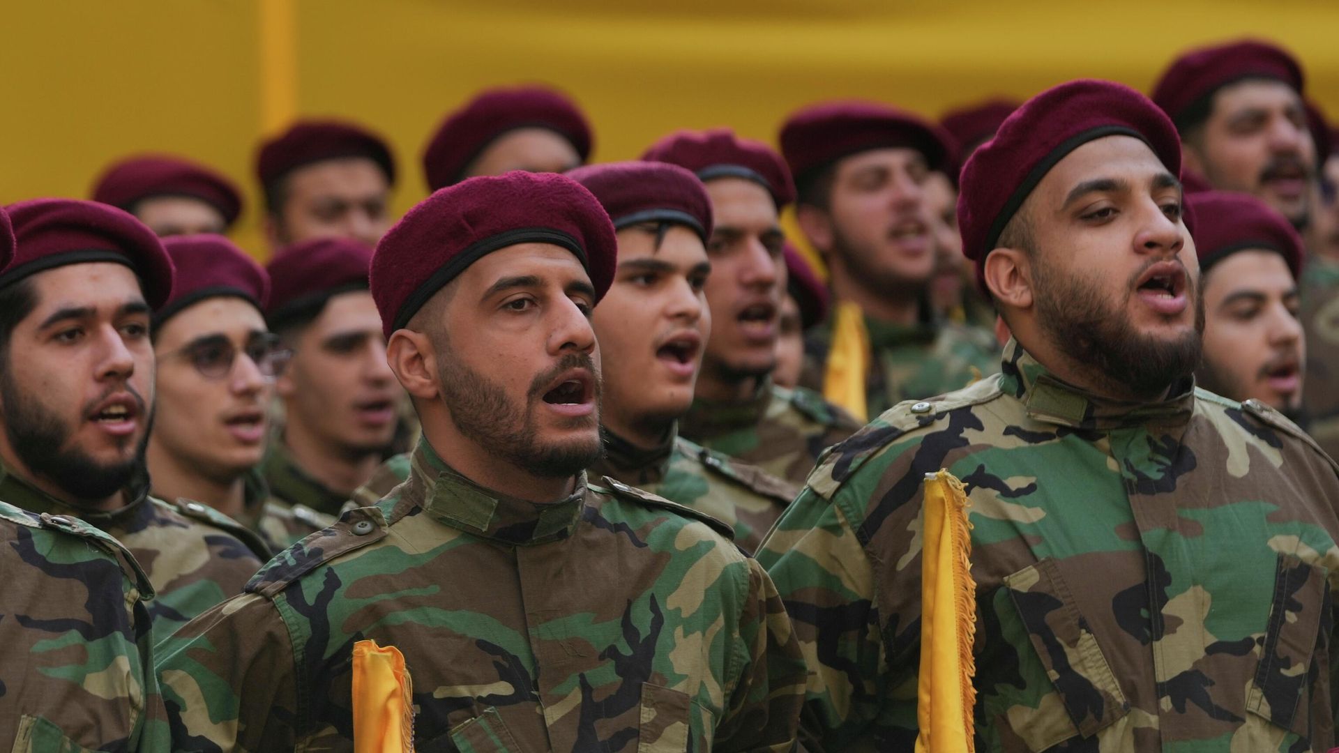 Hezbollah fighters chant during the funeral procession of the group's chief of staff, Haytham Tabtabai, and two other Hezbollah members killed in Sunday's Israeli airstrike, in a southern suburb of Beirut, Lebanon, Monday, Nov. 24, 2025. Hezbollah fighters chant during the funeral procession of the group's chief of staff, Haytham Tabtabai, and two other Hezbollah members killed in Sunday's Israeli airstrike, in a southern suburb of Beirut, Lebanon, Monday, Nov. 24, 2025. - Sputnik International, 1920, 12.03.2026