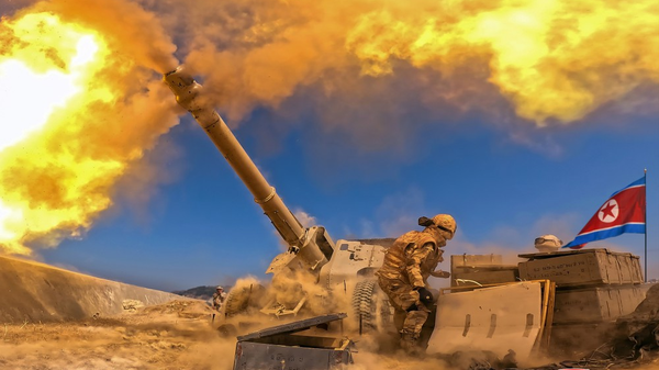 Comrade Kim Jong-un, General Secretary of the Workers' Party of Korea and President of the State Affairs of the Democratic People's Republic of Korea, oversaw an artillery firing contest of artillery sub-units under the large combined units of the Korean People's Army in the western area organized on April 15, the Day of the Sun - Sputnik International