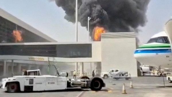 Smoke and flames rise from King Khalid Airport, after Yemen's Iran-backed Houthis said they attacked the airport, in Riyadh, Saudi Arabia - Sputnik International