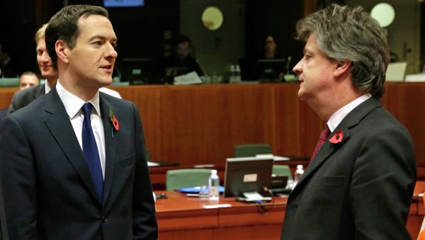 British Chancellor of the Exchequer George Osborne, left, talks with European Commissioner for Financial Stability and Financial Services Jonathan Hill British Chancellor of the Exchequer George Osborne, left, talks with European Commissioner for Financial Stability and Financial Services Jonathan Hill - Sputnik International