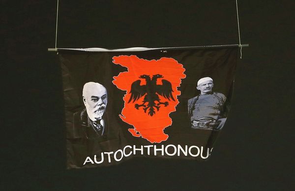 The Albanian nationalist flag over the pitch in Belgrade, 14 October The Albanian nationalist flag over the pitch in Belgrade, 14 October - Sputnik International
