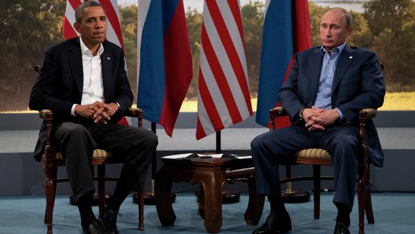 President Barack Obama meets with Russian President Vladimir Putin in Enniskillen, Northern Ireland, Monday, June 17, 2013. Obama and Putin discussed the ongoing conflict in Syria during their bilateral meeting. President Barack Obama meets with Russian President Vladimir Putin in Enniskillen, Northern Ireland, Monday, June 17, 2013. Obama and Putin discussed the ongoing conflict in Syria during their bilateral meeting. - Sputnik International