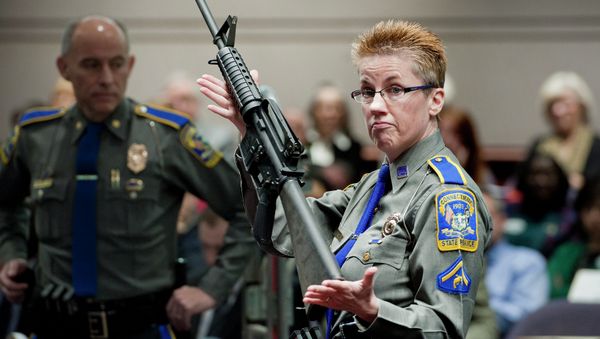 In this Jan. 28, 2013, file photo, firearms training unit Detective Barbara J. Mattson, of the Connecticut State Police, holds up a Bushmaster AR-15 rifle, the same make and model of gun used by Adam Lanza in the Sandy Hook School shooting, for a demonstration during a hearing of a legislative subcommittee reviewing gun laws, at the Legislative Office Building in Hartford, Connecticut. In this Jan. 28, 2013, file photo, firearms training unit Detective Barbara J. Mattson, of the Connecticut State Police, holds up a Bushmaster AR-15 rifle, the same make and model of gun used by Adam Lanza in the Sandy Hook School shooting, for a demonstration during a hearing of a legislative subcommittee reviewing gun laws, at the Legislative Office Building in Hartford, Connecticut. - Sputnik International